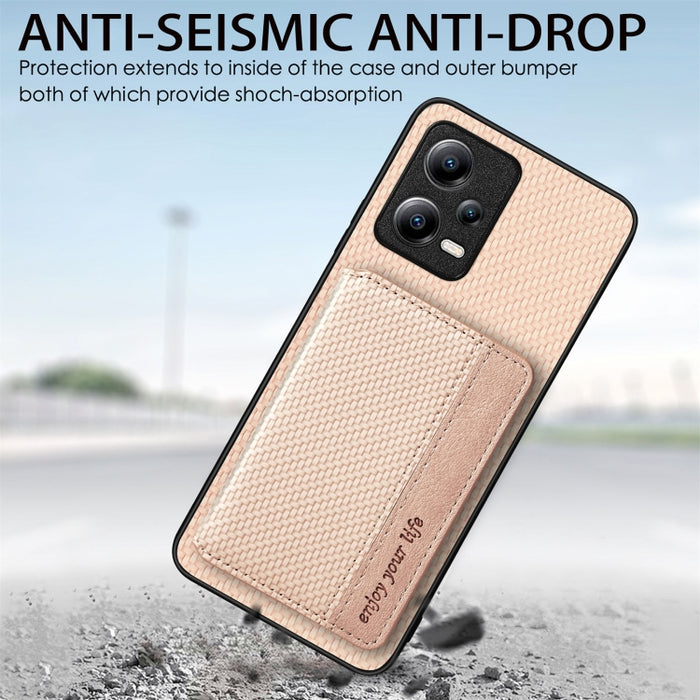Estuche para teléfono con bolsa de tarjeta magnética de fibra de carbono, For Xiaomi Poco X5, For Xiaomi Redmi Note 10 5G, For Xiaomi Redmi Note 12 5G Global, For OPPO A74 5G