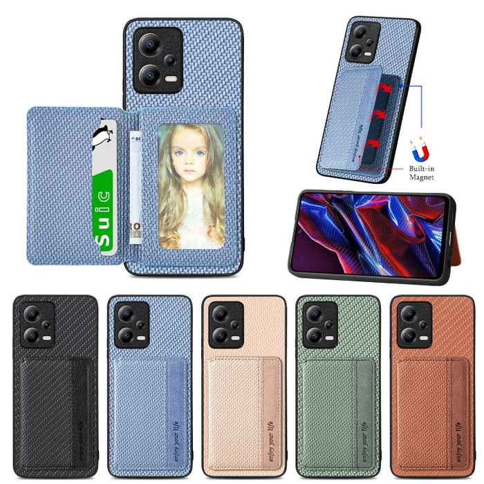Estuche para teléfono con bolsa de tarjeta magnética de fibra de carbono, For Xiaomi Poco X5, For Xiaomi Redmi Note 10 5G, For Xiaomi Redmi Note 12 5G Global, For OPPO A74 5G