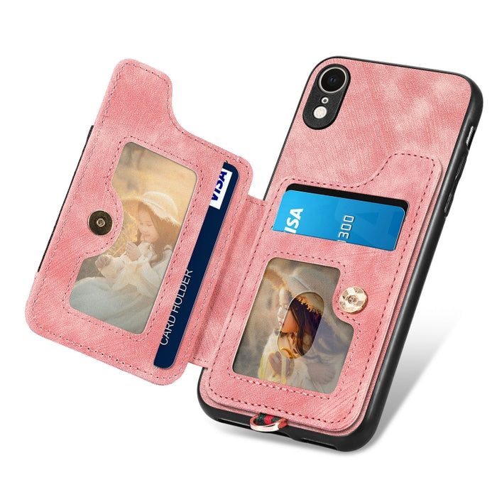 Estuche para teléfono con billetera multitarjeta con anillo retro Skin-feel, For iPhone XR, For iPhone XS Max, For iPhone SE 2022 / SE 2020, For iPhone 7 Plus / 8 Plus