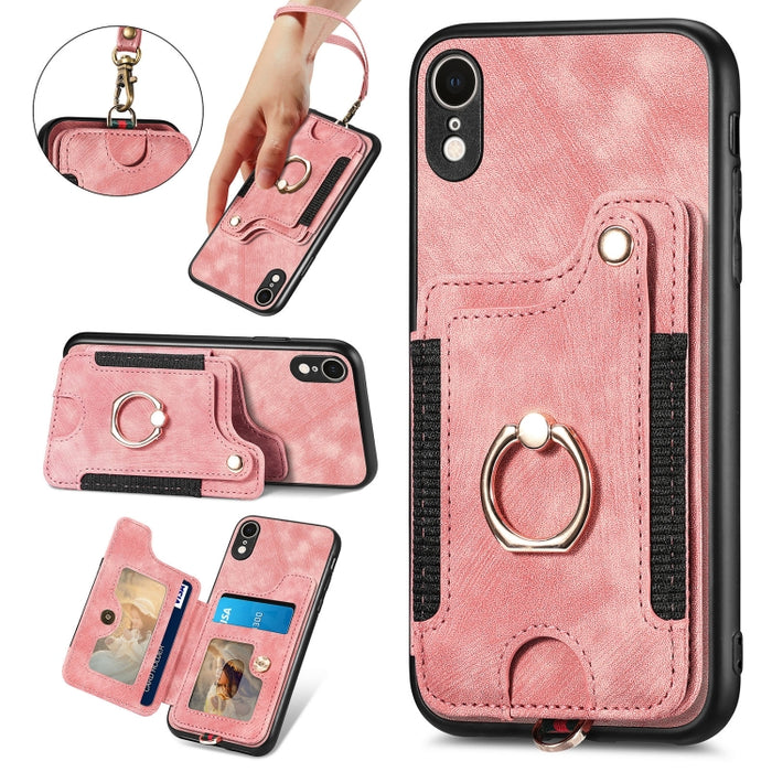 Estuche para teléfono con billetera multitarjeta con anillo retro Skin-feel, For iPhone XR, For iPhone XS Max, For iPhone SE 2022 / SE 2020, For iPhone 7 Plus / 8 Plus