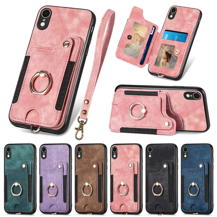 Estuche para teléfono con billetera multitarjeta con anillo retro Skin-feel, For iPhone XR, For iPhone XS Max, For iPhone SE 2022 / SE 2020, For iPhone 7 Plus / 8 Plus
