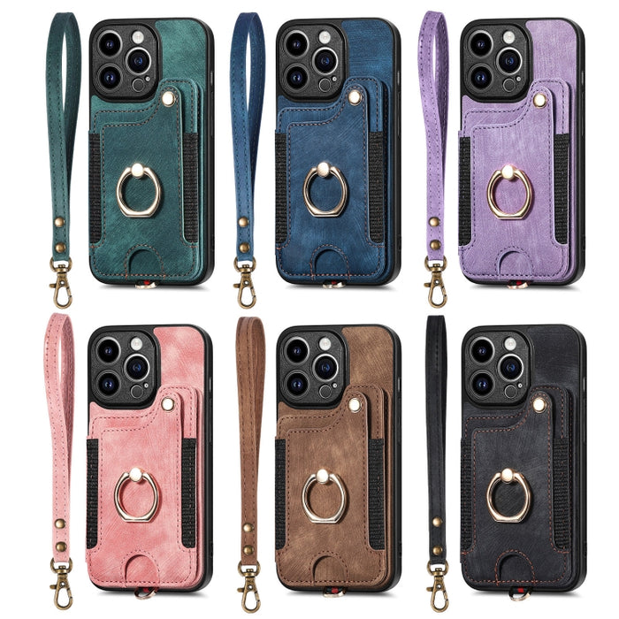 Estuche para teléfono con billetera multitarjeta con anillo retro Skin-feel, For iPhone XR, For iPhone XS Max, For iPhone SE 2022 / SE 2020, For iPhone 7 Plus / 8 Plus