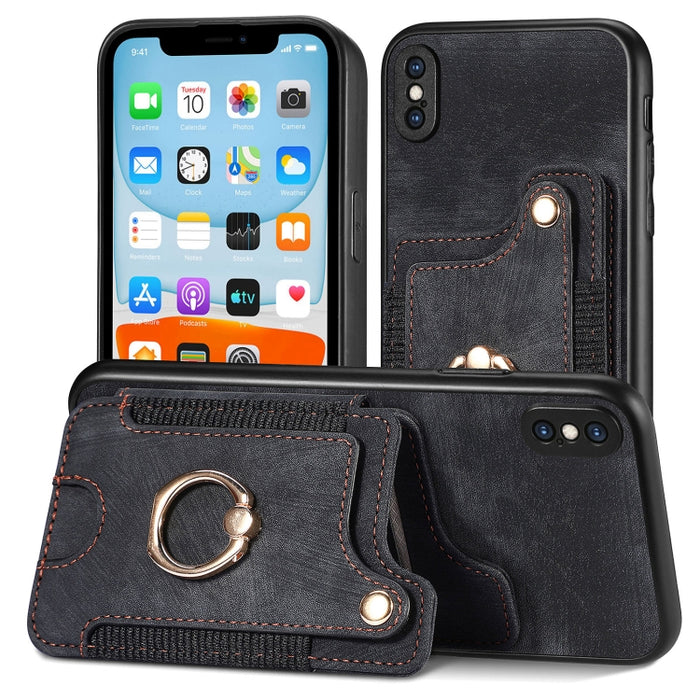 Estuche para teléfono con billetera multitarjeta con anillo retro Skin-feel, For iPhone XR, For iPhone XS Max, For iPhone SE 2022 / SE 2020, For iPhone 7 Plus / 8 Plus