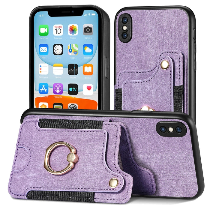 Estuche para teléfono con billetera multitarjeta con anillo retro Skin-feel, For iPhone XR, For iPhone XS Max, For iPhone SE 2022 / SE 2020, For iPhone 7 Plus / 8 Plus
