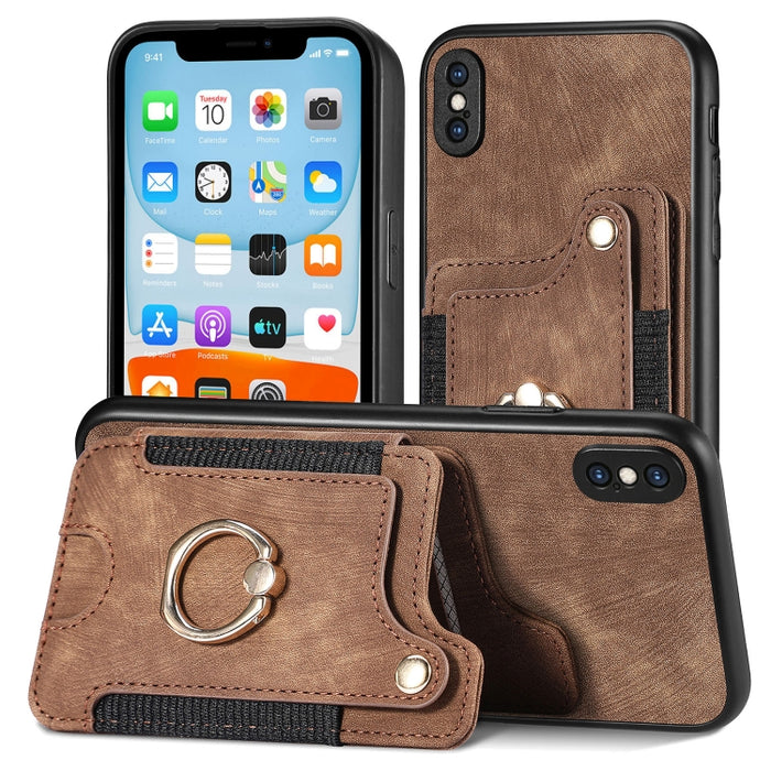 Estuche para teléfono con billetera multitarjeta con anillo retro Skin-feel, For iPhone XR, For iPhone XS Max, For iPhone SE 2022 / SE 2020, For iPhone 7 Plus / 8 Plus