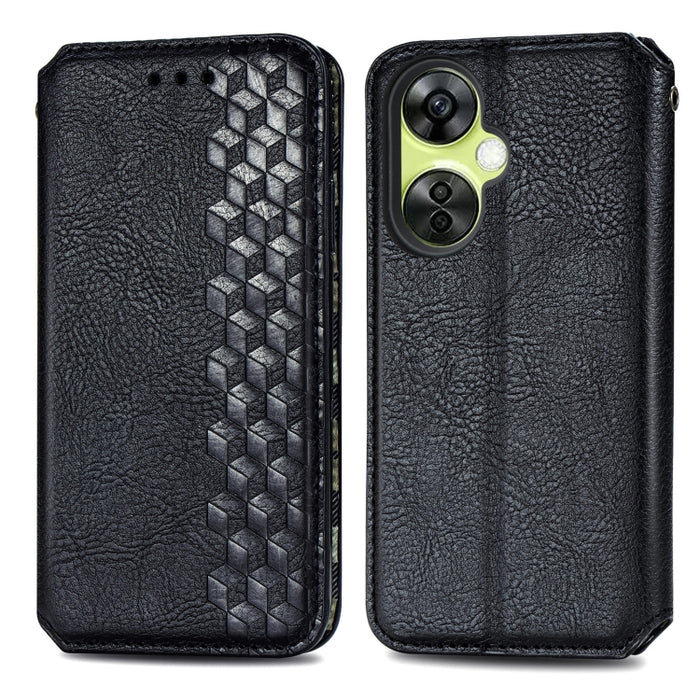 Estuche para teléfono de cuero magnético prensado con cuadrícula cúbica, For OnePlus Nord CE 3 Lite, For OPPO Find X6 Pro, For OPPO Find X6, For Redmi Note 12 Turbo, For Nokia C32