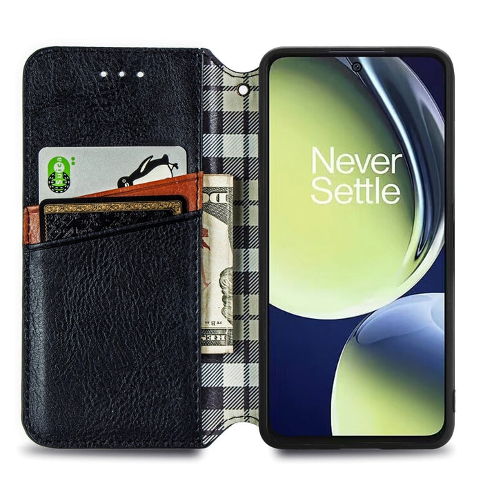 Estuche para teléfono de cuero magnético prensado con cuadrícula cúbica, For OnePlus Nord CE 3 Lite, For OPPO Find X6 Pro, For OPPO Find X6, For Redmi Note 12 Turbo, For Nokia C32