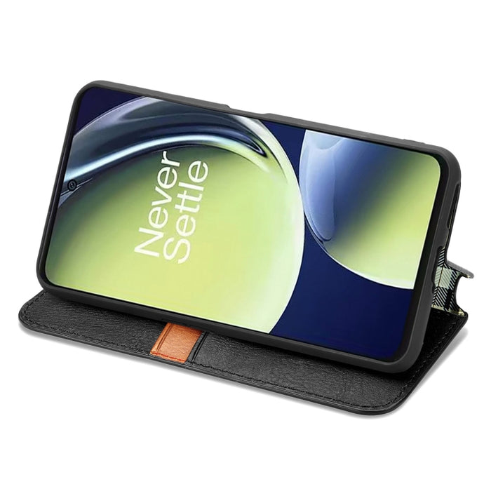 Estuche para teléfono de cuero magnético prensado con cuadrícula cúbica, For OnePlus Nord CE 3 Lite, For OPPO Find X6 Pro, For OPPO Find X6, For Redmi Note 12 Turbo, For Nokia C32