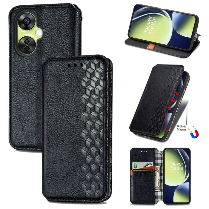 Estuche para teléfono de cuero magnético prensado con cuadrícula cúbica, For OnePlus Nord CE 3 Lite, For OPPO Find X6 Pro, For OPPO Find X6, For Redmi Note 12 Turbo, For Nokia C32