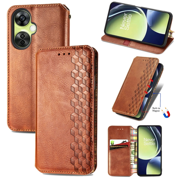 Estuche para teléfono de cuero magnético prensado con cuadrícula cúbica, For OnePlus Nord CE 3 Lite, For OPPO Find X6 Pro, For OPPO Find X6, For Redmi Note 12 Turbo, For Nokia C32