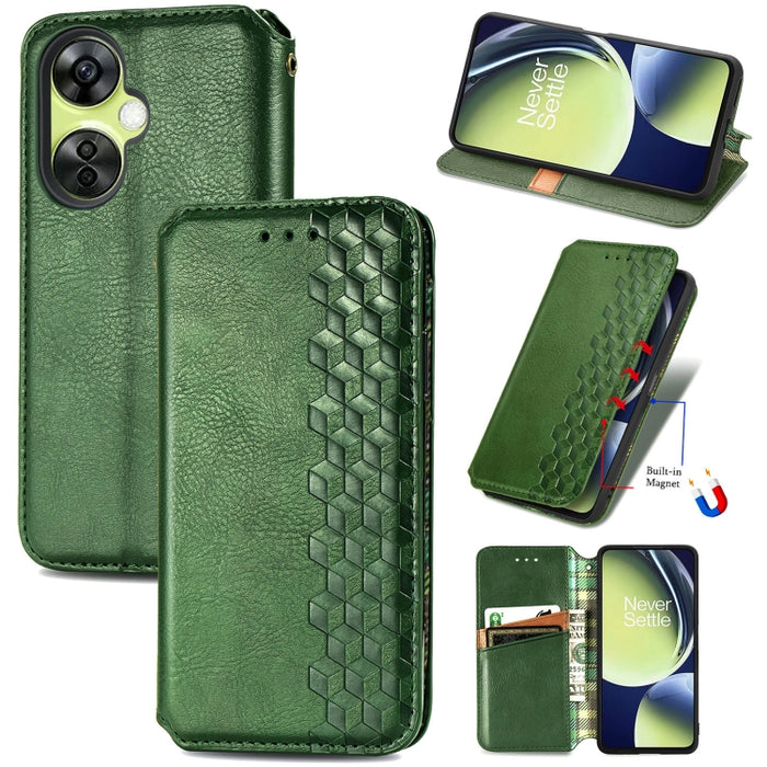 Estuche para teléfono de cuero magnético prensado con cuadrícula cúbica, For OnePlus Nord CE 3 Lite, For OPPO Find X6 Pro, For OPPO Find X6, For Redmi Note 12 Turbo, For Nokia C32