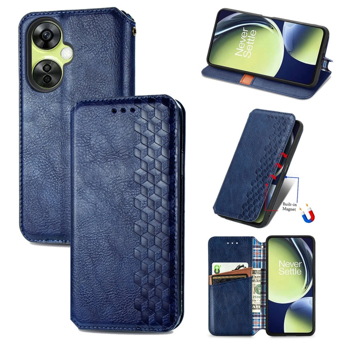 Estuche para teléfono de cuero magnético prensado con cuadrícula cúbica, For OnePlus Nord CE 3 Lite, For OPPO Find X6 Pro, For OPPO Find X6, For Redmi Note 12 Turbo, For Nokia C32