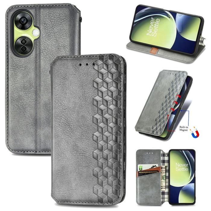 Estuche para teléfono de cuero magnético prensado con cuadrícula cúbica, For OnePlus Nord CE 3 Lite, For OPPO Find X6 Pro, For OPPO Find X6, For Redmi Note 12 Turbo, For Nokia C32