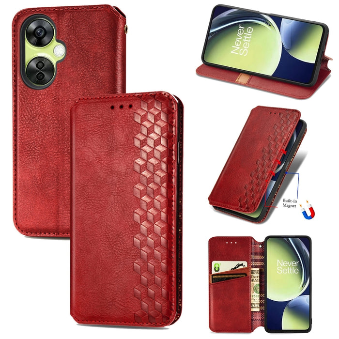 Estuche para teléfono de cuero magnético prensado con cuadrícula cúbica, For OnePlus Nord CE 3 Lite, For OPPO Find X6 Pro, For OPPO Find X6, For Redmi Note 12 Turbo, For Nokia C32