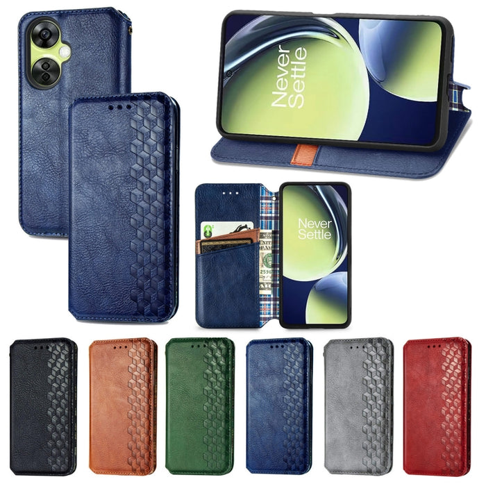 Estuche para teléfono de cuero magnético prensado con cuadrícula cúbica, For OnePlus Nord CE 3 Lite, For OPPO Find X6 Pro, For OPPO Find X6, For Redmi Note 12 Turbo, For Nokia C32