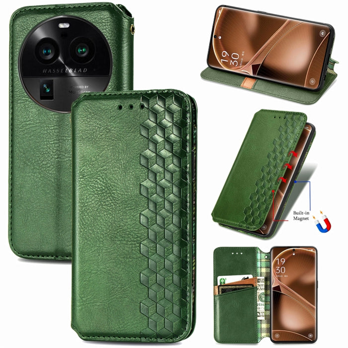 Estuche para teléfono de cuero magnético prensado con cuadrícula cúbica, For OnePlus Nord CE 3 Lite, For OPPO Find X6 Pro, For OPPO Find X6, For Redmi Note 12 Turbo, For Nokia C32