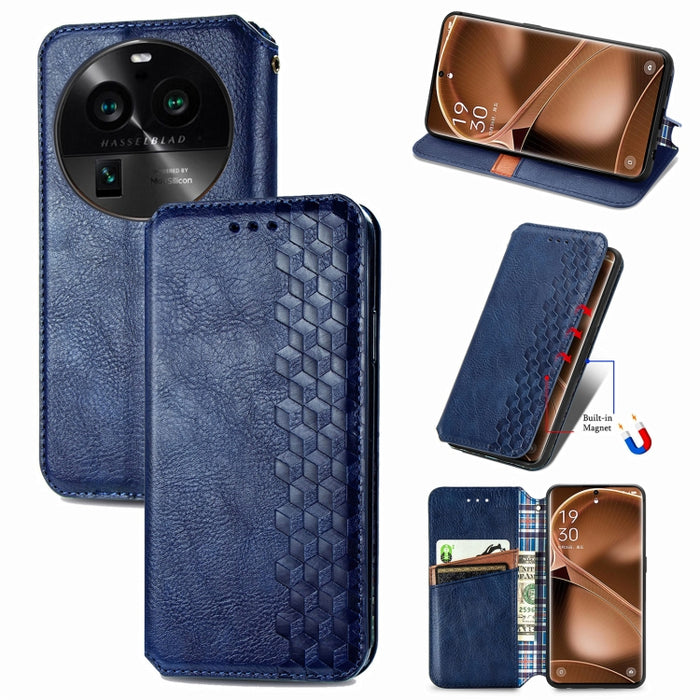 Estuche para teléfono de cuero magnético prensado con cuadrícula cúbica, For OnePlus Nord CE 3 Lite, For OPPO Find X6 Pro, For OPPO Find X6, For Redmi Note 12 Turbo, For Nokia C32