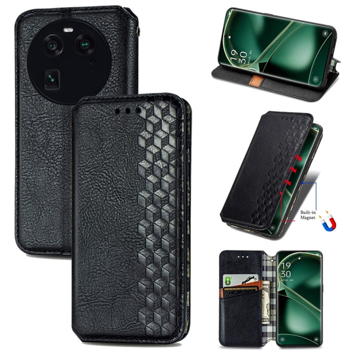 Estuche para teléfono de cuero magnético prensado con cuadrícula cúbica, For OnePlus Nord CE 3 Lite, For OPPO Find X6 Pro, For OPPO Find X6, For Redmi Note 12 Turbo, For Nokia C32