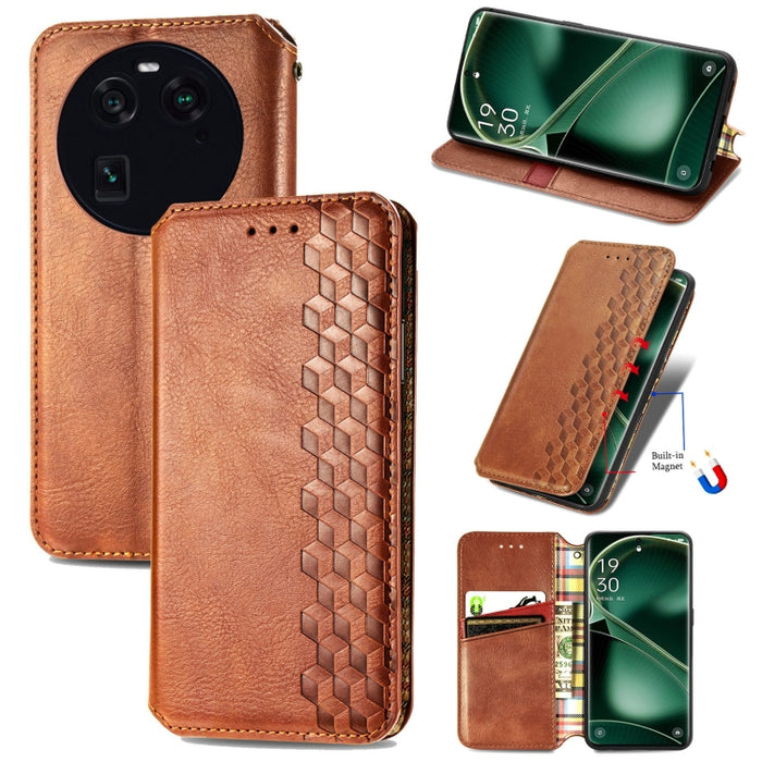 Estuche para teléfono de cuero magnético prensado con cuadrícula cúbica, For OnePlus Nord CE 3 Lite, For OPPO Find X6 Pro, For OPPO Find X6, For Redmi Note 12 Turbo, For Nokia C32