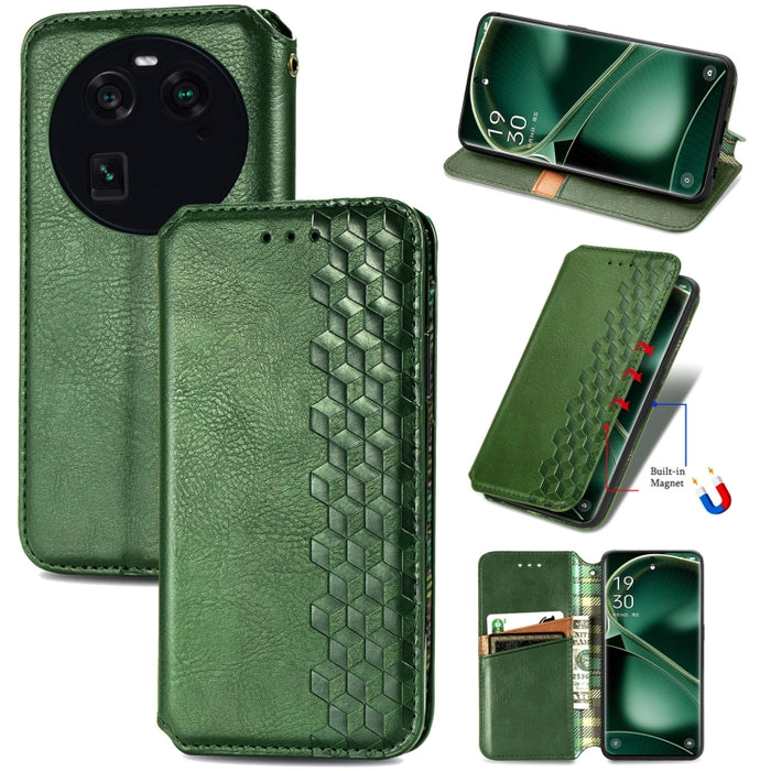 Estuche para teléfono de cuero magnético prensado con cuadrícula cúbica, For OnePlus Nord CE 3 Lite, For OPPO Find X6 Pro, For OPPO Find X6, For Redmi Note 12 Turbo, For Nokia C32