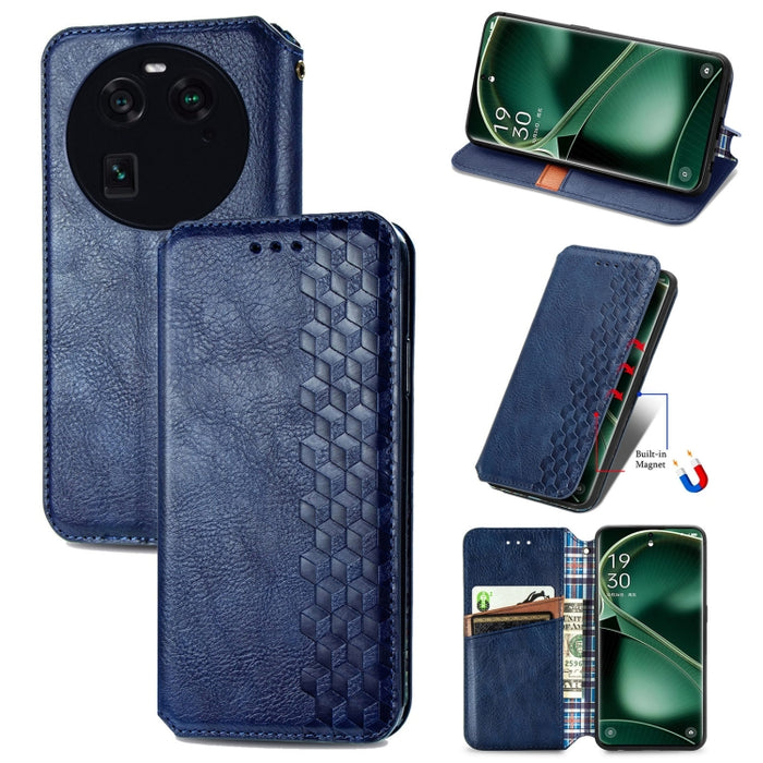 Estuche para teléfono de cuero magnético prensado con cuadrícula cúbica, For OnePlus Nord CE 3 Lite, For OPPO Find X6 Pro, For OPPO Find X6, For Redmi Note 12 Turbo, For Nokia C32