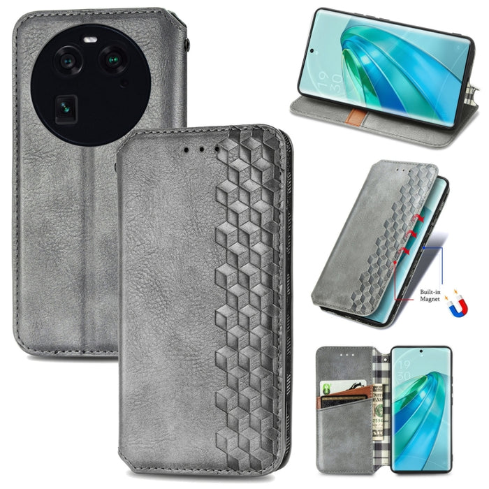 Estuche para teléfono de cuero magnético prensado con cuadrícula cúbica, For OnePlus Nord CE 3 Lite, For OPPO Find X6 Pro, For OPPO Find X6, For Redmi Note 12 Turbo, For Nokia C32