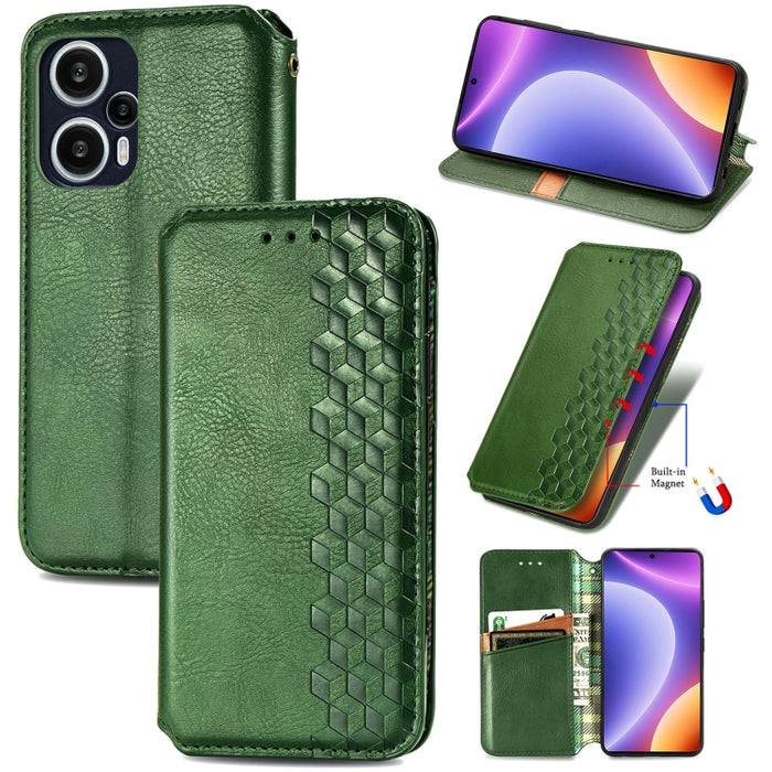 Estuche para teléfono de cuero magnético prensado con cuadrícula cúbica, For OnePlus Nord CE 3 Lite, For OPPO Find X6 Pro, For OPPO Find X6, For Redmi Note 12 Turbo, For Nokia C32