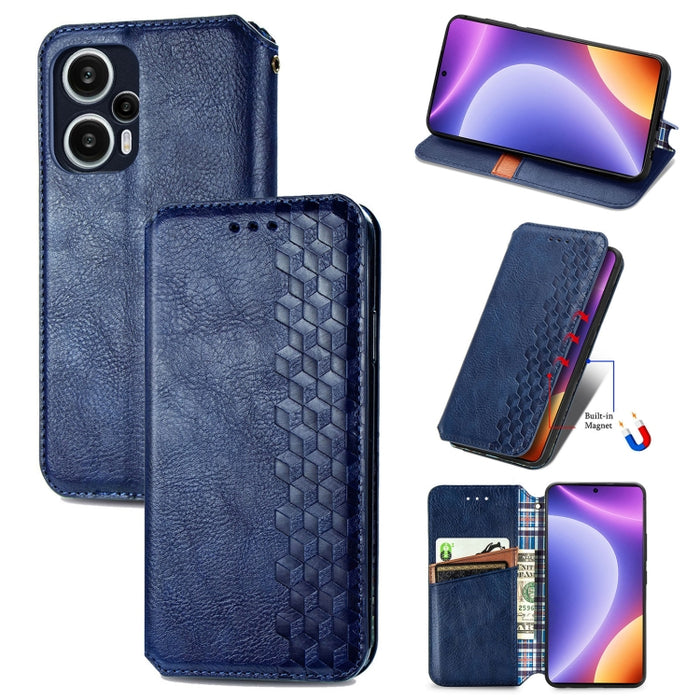 Estuche para teléfono de cuero magnético prensado con cuadrícula cúbica, For OnePlus Nord CE 3 Lite, For OPPO Find X6 Pro, For OPPO Find X6, For Redmi Note 12 Turbo, For Nokia C32