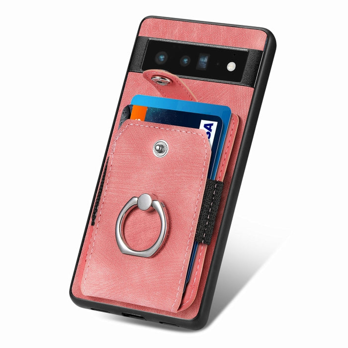 Estuche para teléfono con billetera de tarjeta de anillo con sensación de piel retro, For Google Pixel 6 Pro, For Google Pixel 6, For Google Pixel 7 Pro, For Google Pixel 7, For Xiaomi Poco X5 Pro, For Xiaomi Redmi 9A