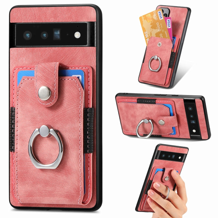 Estuche para teléfono con billetera de tarjeta de anillo con sensación de piel retro, For Google Pixel 6 Pro, For Google Pixel 6, For Google Pixel 7 Pro, For Google Pixel 7, For Xiaomi Poco X5 Pro, For Xiaomi Redmi 9A