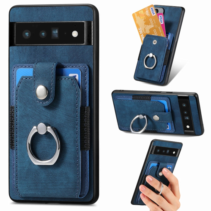 Estuche para teléfono con billetera de tarjeta de anillo con sensación de piel retro, For Google Pixel 6 Pro, For Google Pixel 6, For Google Pixel 7 Pro, For Google Pixel 7, For Xiaomi Poco X5 Pro, For Xiaomi Redmi 9A