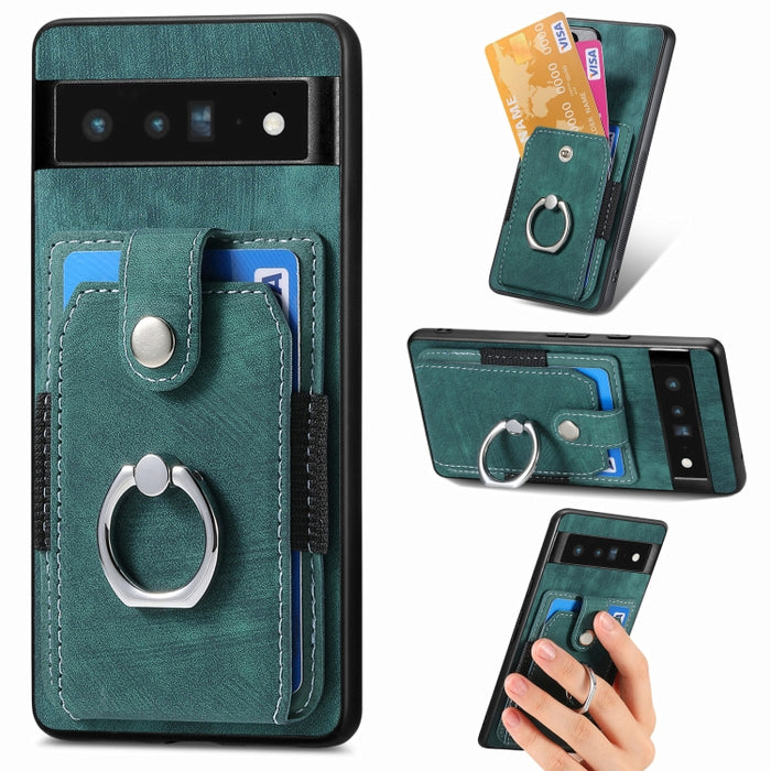 Estuche para teléfono con billetera de tarjeta de anillo con sensación de piel retro, For Google Pixel 6 Pro, For Google Pixel 6, For Google Pixel 7 Pro, For Google Pixel 7, For Xiaomi Poco X5 Pro, For Xiaomi Redmi 9A