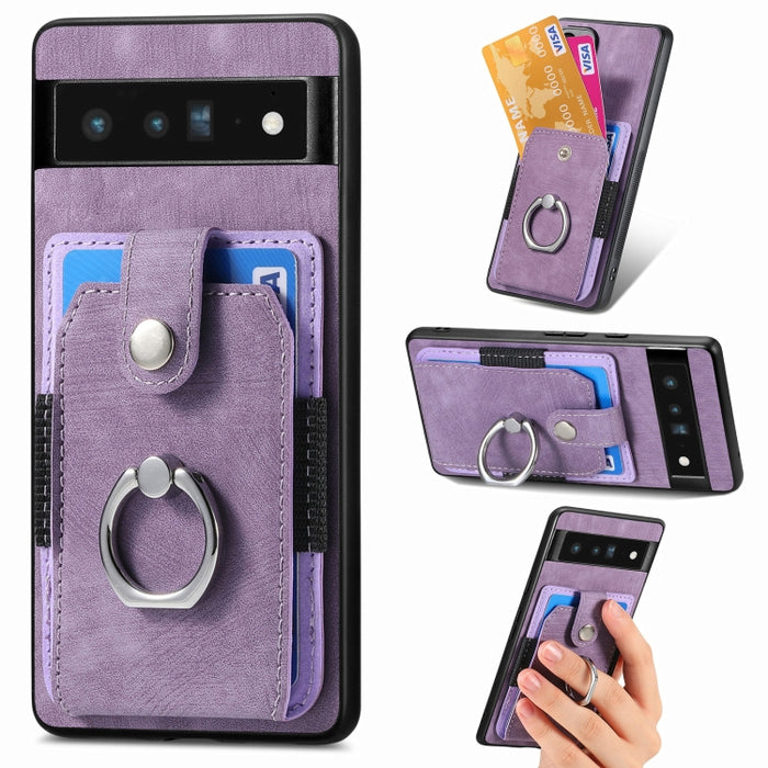 Estuche para teléfono con billetera de tarjeta de anillo con sensación de piel retro, For Google Pixel 6 Pro, For Google Pixel 6, For Google Pixel 7 Pro, For Google Pixel 7, For Xiaomi Poco X5 Pro, For Xiaomi Redmi 9A