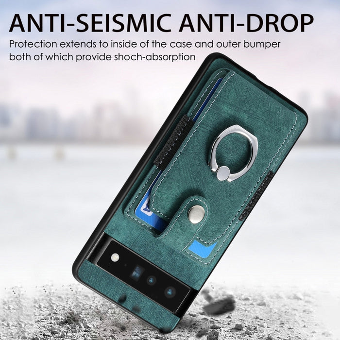 Estuche para teléfono con billetera de tarjeta de anillo con sensación de piel retro, For Google Pixel 6 Pro, For Google Pixel 6, For Google Pixel 7 Pro, For Google Pixel 7, For Xiaomi Poco X5 Pro, For Xiaomi Redmi 9A