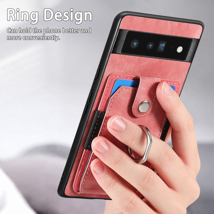 Estuche para teléfono con billetera de tarjeta de anillo con sensación de piel retro, For Google Pixel 6 Pro, For Google Pixel 6, For Google Pixel 7 Pro, For Google Pixel 7, For Xiaomi Poco X5 Pro, For Xiaomi Redmi 9A