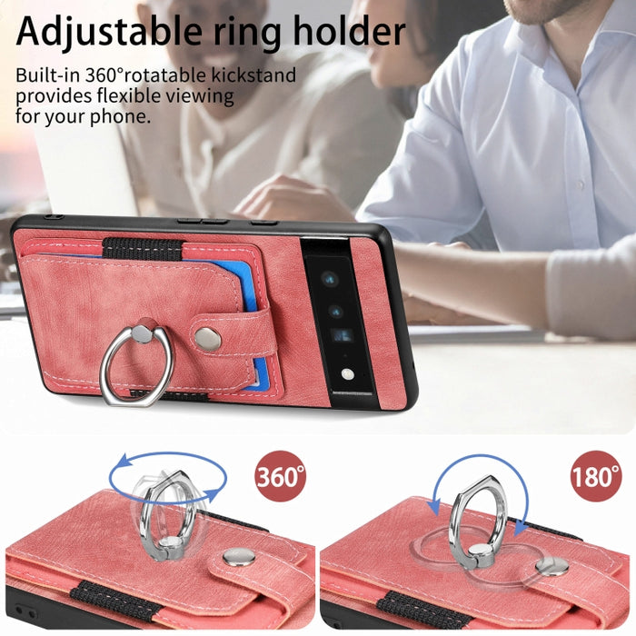 Estuche para teléfono con billetera de tarjeta de anillo con sensación de piel retro, For Google Pixel 6 Pro, For Google Pixel 6, For Google Pixel 7 Pro, For Google Pixel 7, For Xiaomi Poco X5 Pro, For Xiaomi Redmi 9A
