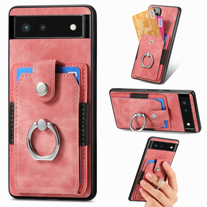 Estuche para teléfono con billetera de tarjeta de anillo con sensación de piel retro, For Google Pixel 6 Pro, For Google Pixel 6, For Google Pixel 7 Pro, For Google Pixel 7, For Xiaomi Poco X5 Pro, For Xiaomi Redmi 9A