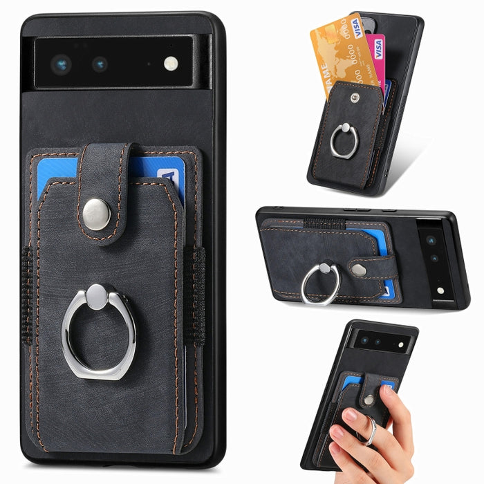 Estuche para teléfono con billetera de tarjeta de anillo con sensación de piel retro, For Google Pixel 6 Pro, For Google Pixel 6, For Google Pixel 7 Pro, For Google Pixel 7, For Xiaomi Poco X5 Pro, For Xiaomi Redmi 9A