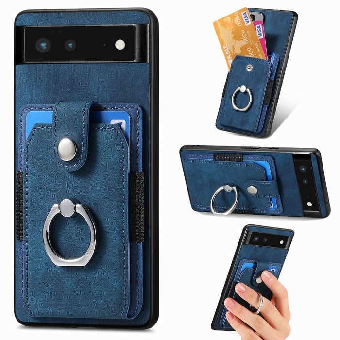 Estuche para teléfono con billetera de tarjeta de anillo con sensación de piel retro, For Google Pixel 6 Pro, For Google Pixel 6, For Google Pixel 7 Pro, For Google Pixel 7, For Xiaomi Poco X5 Pro, For Xiaomi Redmi 9A