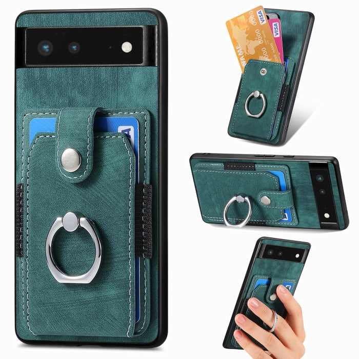 Estuche para teléfono con billetera de tarjeta de anillo con sensación de piel retro, For Google Pixel 6 Pro, For Google Pixel 6, For Google Pixel 7 Pro, For Google Pixel 7, For Xiaomi Poco X5 Pro, For Xiaomi Redmi 9A