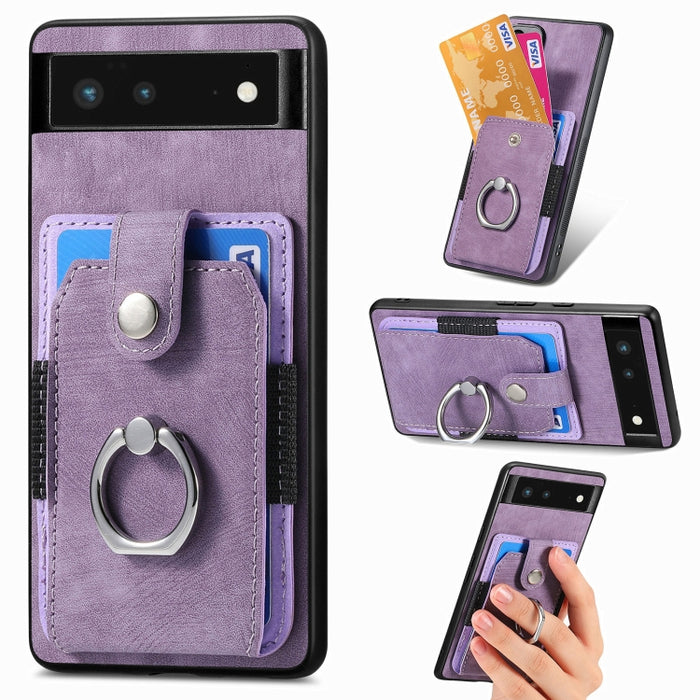 Estuche para teléfono con billetera de tarjeta de anillo con sensación de piel retro, For Google Pixel 6 Pro, For Google Pixel 6, For Google Pixel 7 Pro, For Google Pixel 7, For Xiaomi Poco X5 Pro, For Xiaomi Redmi 9A