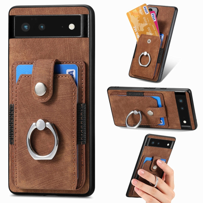 Estuche para teléfono con billetera de tarjeta de anillo con sensación de piel retro, For Google Pixel 6 Pro, For Google Pixel 6, For Google Pixel 7 Pro, For Google Pixel 7, For Xiaomi Poco X5 Pro, For Xiaomi Redmi 9A
