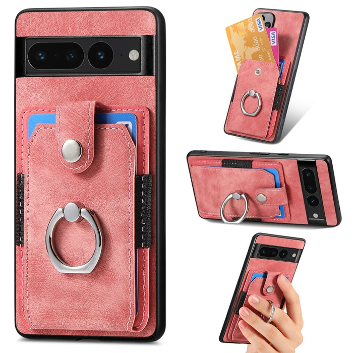 Estuche para teléfono con billetera de tarjeta de anillo con sensación de piel retro, For Google Pixel 6 Pro, For Google Pixel 6, For Google Pixel 7 Pro, For Google Pixel 7, For Xiaomi Poco X5 Pro, For Xiaomi Redmi 9A