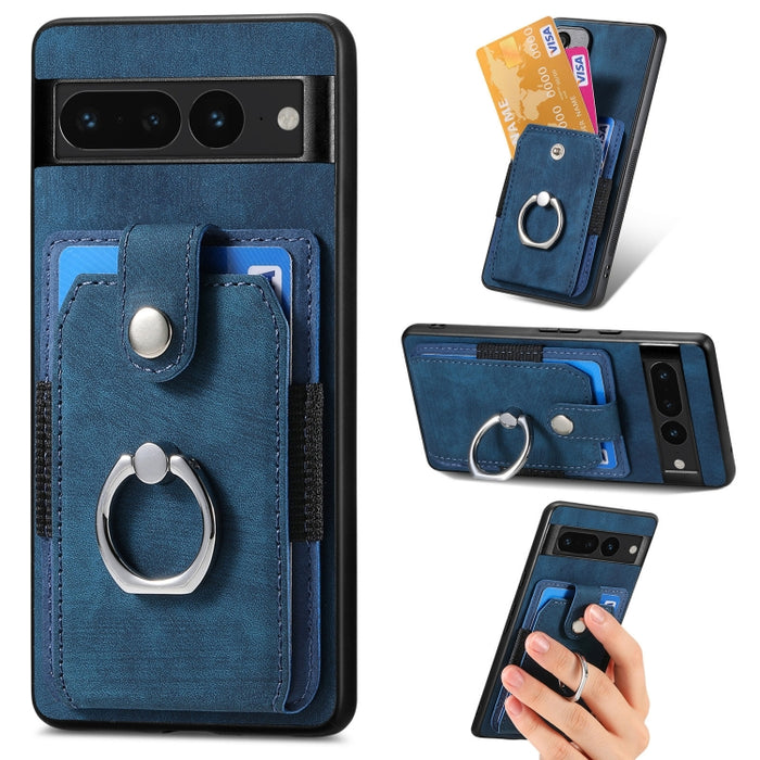 Estuche para teléfono con billetera de tarjeta de anillo con sensación de piel retro, For Google Pixel 6 Pro, For Google Pixel 6, For Google Pixel 7 Pro, For Google Pixel 7, For Xiaomi Poco X5 Pro, For Xiaomi Redmi 9A
