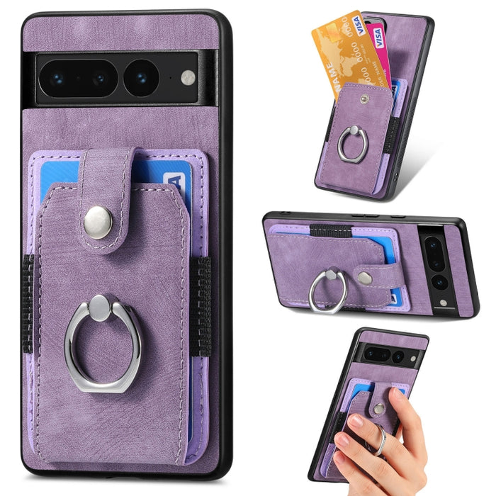 Estuche para teléfono con billetera de tarjeta de anillo con sensación de piel retro, For Google Pixel 6 Pro, For Google Pixel 6, For Google Pixel 7 Pro, For Google Pixel 7, For Xiaomi Poco X5 Pro, For Xiaomi Redmi 9A
