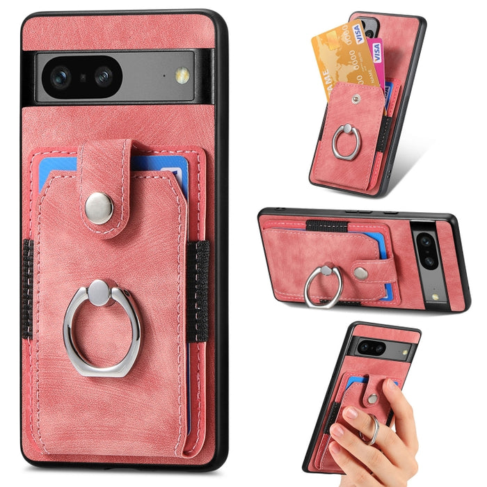 Estuche para teléfono con billetera de tarjeta de anillo con sensación de piel retro, For Google Pixel 6 Pro, For Google Pixel 6, For Google Pixel 7 Pro, For Google Pixel 7, For Xiaomi Poco X5 Pro, For Xiaomi Redmi 9A