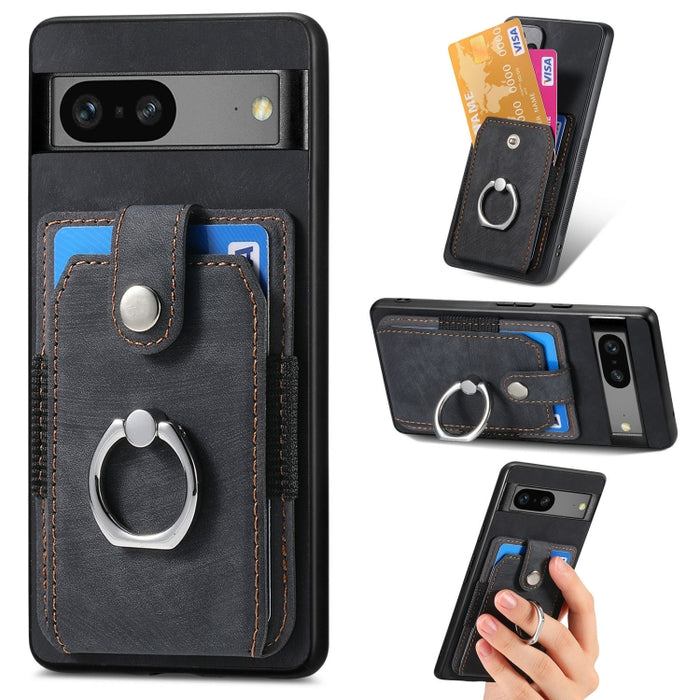 Estuche para teléfono con billetera de tarjeta de anillo con sensación de piel retro, For Google Pixel 6 Pro, For Google Pixel 6, For Google Pixel 7 Pro, For Google Pixel 7, For Xiaomi Poco X5 Pro, For Xiaomi Redmi 9A