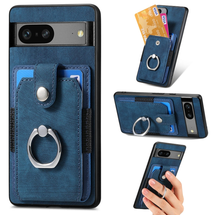 Estuche para teléfono con billetera de tarjeta de anillo con sensación de piel retro, For Google Pixel 6 Pro, For Google Pixel 6, For Google Pixel 7 Pro, For Google Pixel 7, For Xiaomi Poco X5 Pro, For Xiaomi Redmi 9A