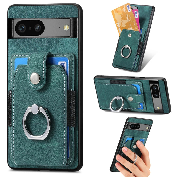 Estuche para teléfono con billetera de tarjeta de anillo con sensación de piel retro, For Google Pixel 6 Pro, For Google Pixel 6, For Google Pixel 7 Pro, For Google Pixel 7, For Xiaomi Poco X5 Pro, For Xiaomi Redmi 9A