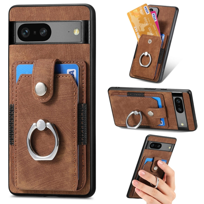 Estuche para teléfono con billetera de tarjeta de anillo con sensación de piel retro, For Google Pixel 6 Pro, For Google Pixel 6, For Google Pixel 7 Pro, For Google Pixel 7, For Xiaomi Poco X5 Pro, For Xiaomi Redmi 9A